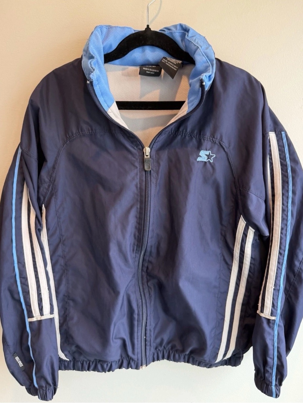 Converse Boys SZ 8/10 Starter Jacket - Blue Windbreaker w/ Retractable Hood